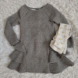 Adorable Girl's Gray Chevron Holiday Dress with Gold Accents, Sz XS